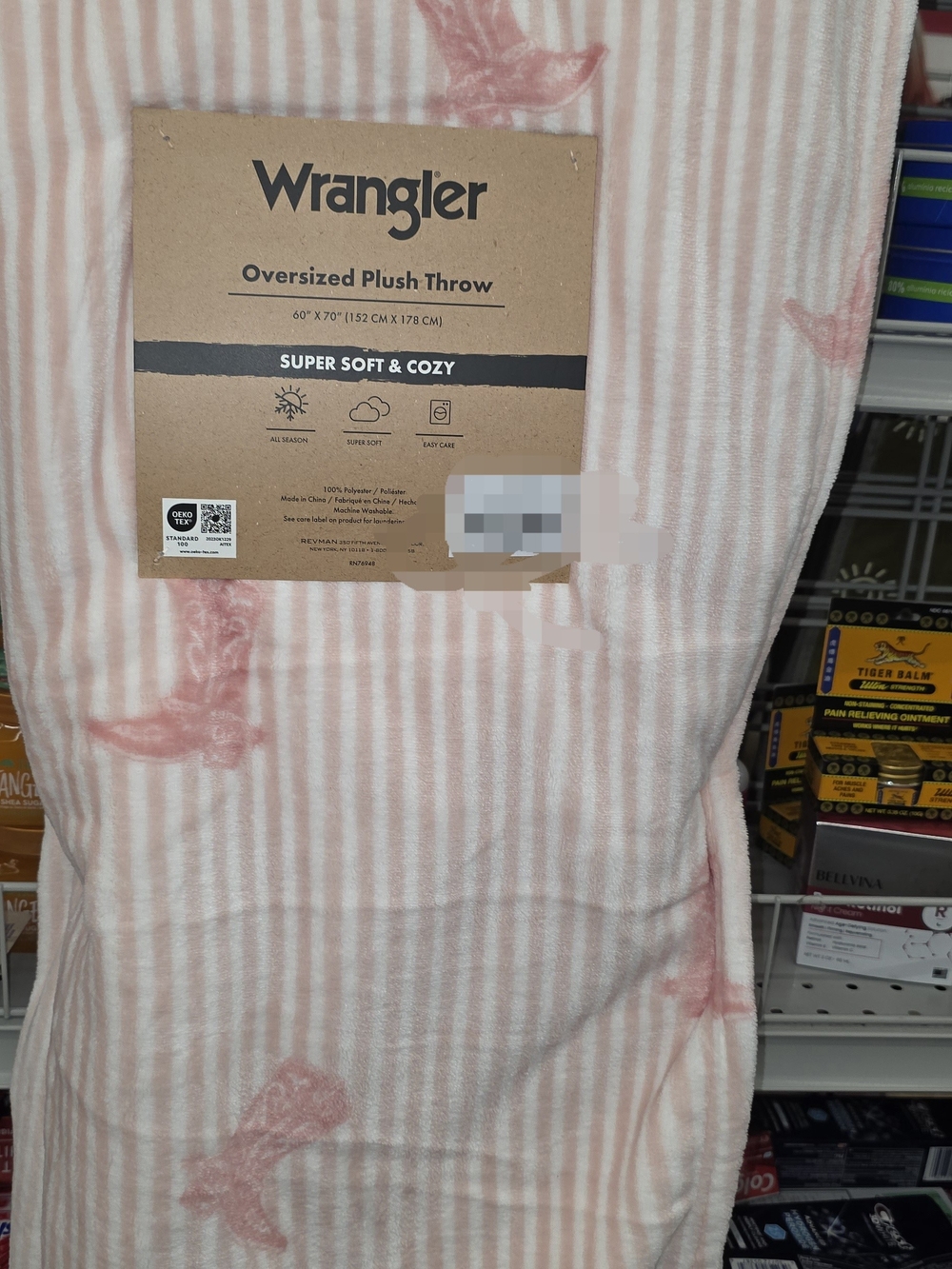 Wrangler Plush Throw - Pink and Cream Striped with Bow Accents